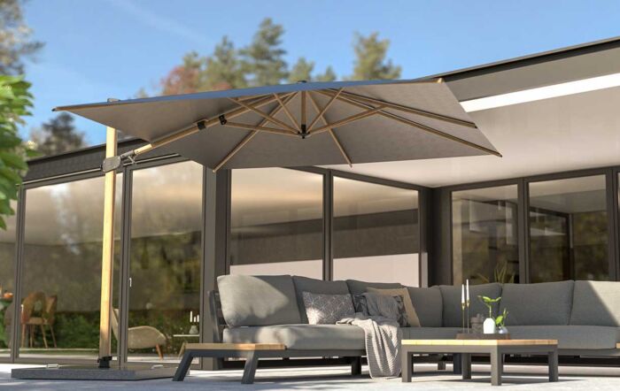 4 Seasons Outdoor Siesta Premium 3m Wood Effect Parasol with 125kg Wheeled Base -08670-1