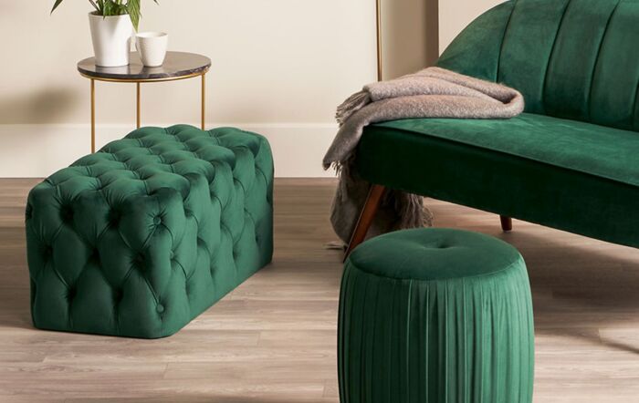Pacific Lifestyle Seraphina Forest Green Velvet Buttoned Rectangular Ottoman-15-294-FG