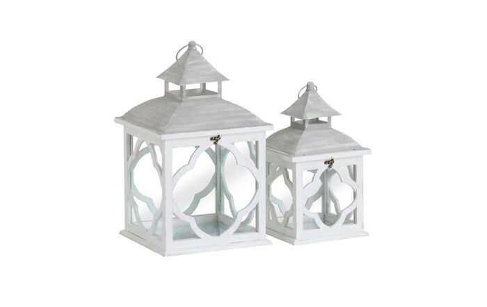 Hill Interiors Set Of 2 Wooden Lanterns With Marrakesh Patterns-19492