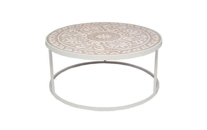 Pacific Lifestyle Antique White & Cream Wood & Iron Coffee Table-76-378