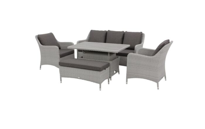 Bramblecrest Tetbury 3 Seat Rattan Sofa Set with Adjustable Table & Tree-Free Top - Graphite-X26TYGM04