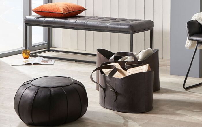 Pacific Lifestyle Giona Steel Grey Leather Round Pouffe-15-301-SG