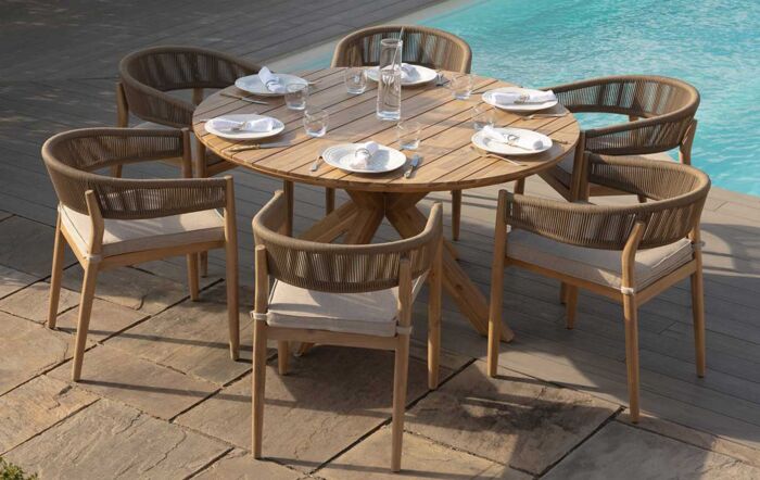 Maze Porto 6 Seat Round Dining Set-PORTO-6SRCDS-SS