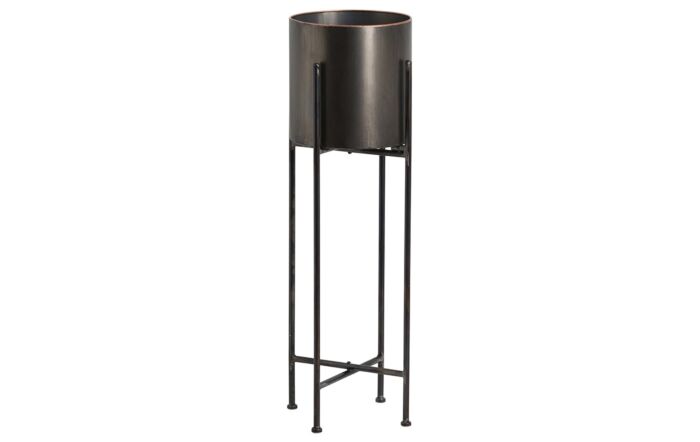 Hill Interiors Large Gun Metal Grey Cylindrical Planter On Black Frame-19505
