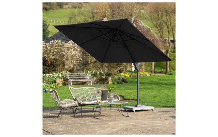 Pacific Lifestyle Voyager T2 2.7m Square Anthracite Free Arm Parasol & 90kg Wheeled Granite Base-18-301-GY-18-125