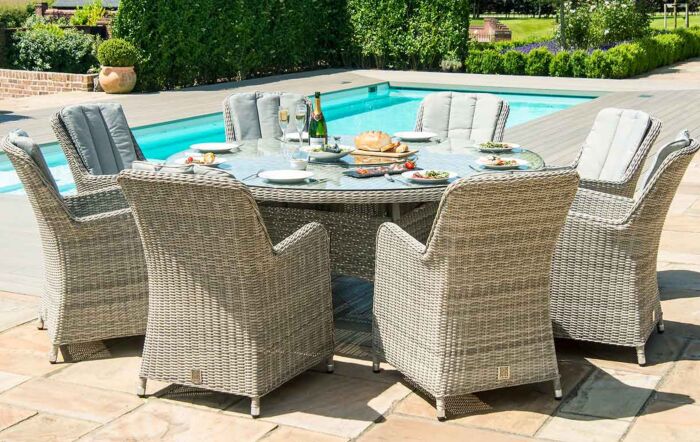 Maze Oxford 8 Seat Fire Pit Dining Set with Venice Chairs and Lazy Susan-KIT-OX-180-RFP-HC-LS