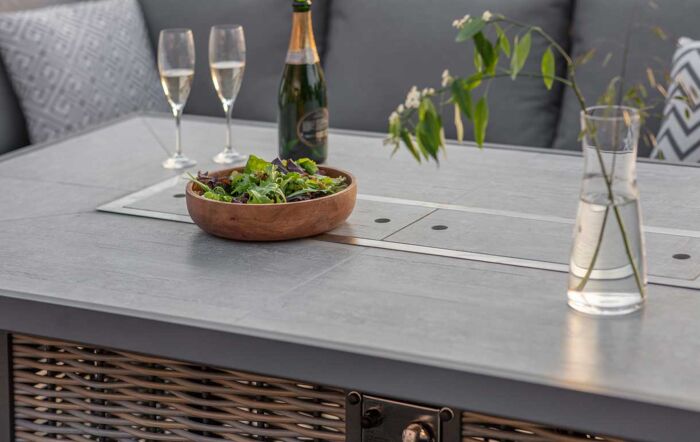 Bramblecrest Tuscan Garden L-Shape Sofa with Rectangle Firepit Table, Bench & Chair - Grey-X24TURTCDFP1