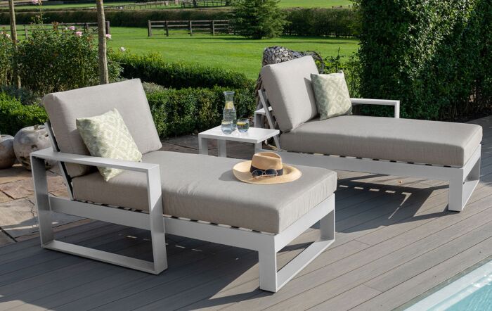 Maze Amalfi Double Sunlounger with Side Table - White-ALU-A-403515