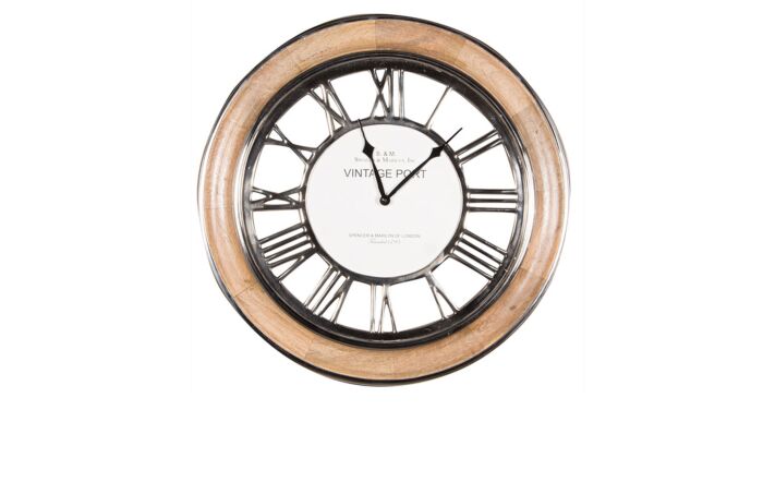 Pacific Lifestyle Polished Nickel & Mango Wood Round Wall Clock-75-147
