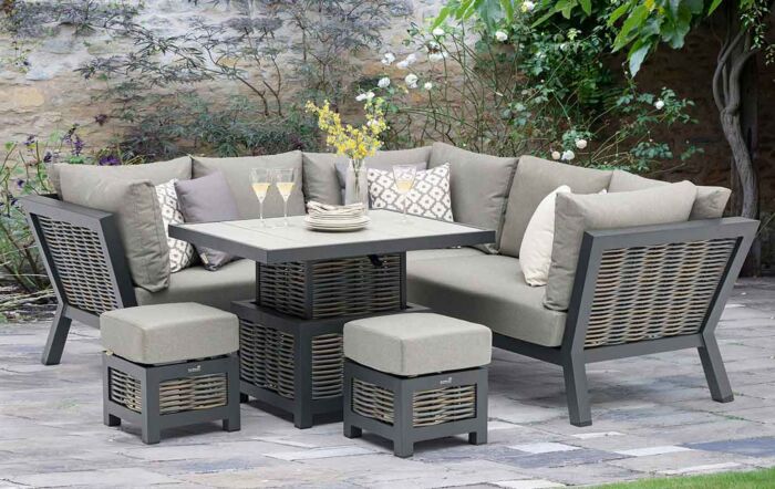 Bramblecrest Tuscan Wicker Corner Sofa Set with Mini Adjustable Table - Grey-X24TURTCDJ4
