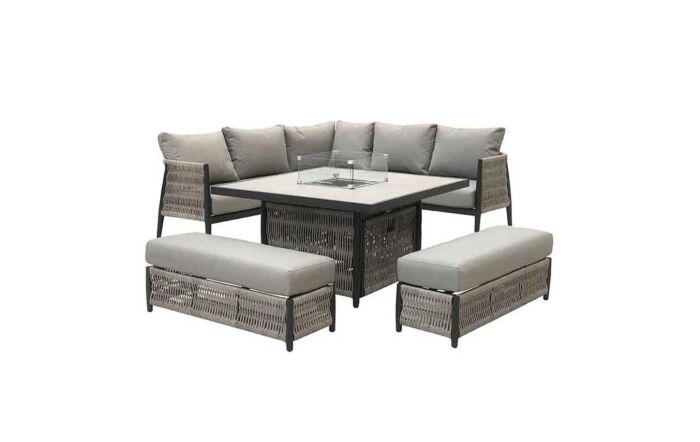 Bramblecrest Mauritius Grey Garden Corner Sofa Set with Firepit Table-X22AMAMCDTFP1
