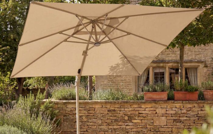 Bramblecrest Truro 3m Square LED Cantilever Parasol with Granite Base and FREE Cover - Mocha-X26SPT03