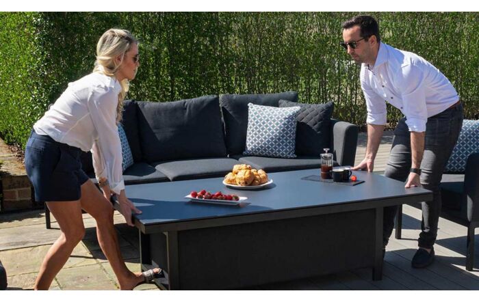 Maze Pulse 3 Seat Sofa Dining Set with Rising Table - Charcoal-FB-PUL-3SD-ST