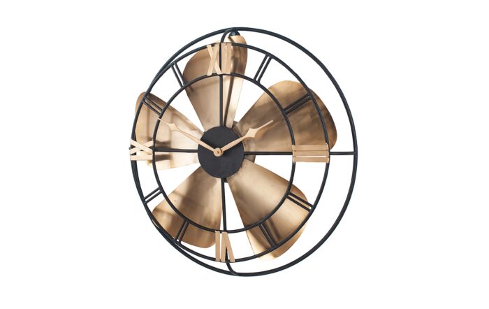 Pacific&#x20;Lifestyle&#x20;Antique&#x20;Brass&#x20;&amp;&#x20;Black&#x20;Metal&#x20;Fan&#x20;Design&#x20;Wall&#x20;Clock-75-205&#x20;1