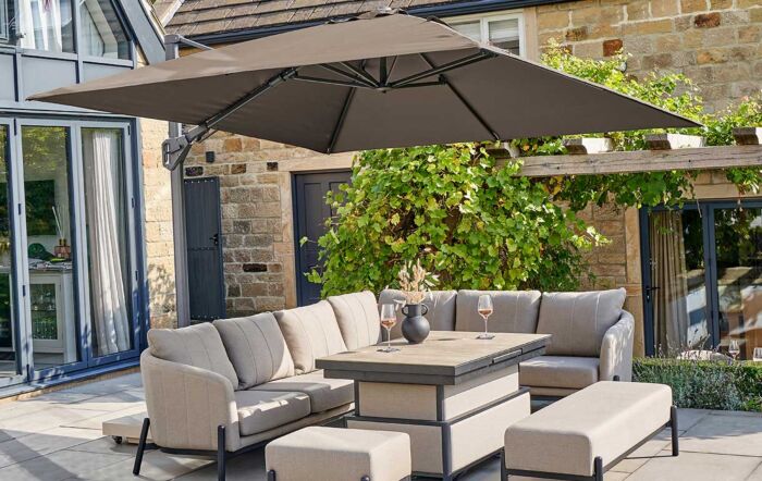 Pacific Lifestyle Challenger T2 3m Square Havana Taupe Cantilever Parasol with 90kg Wheeled Base-18-193-HV & 18-125