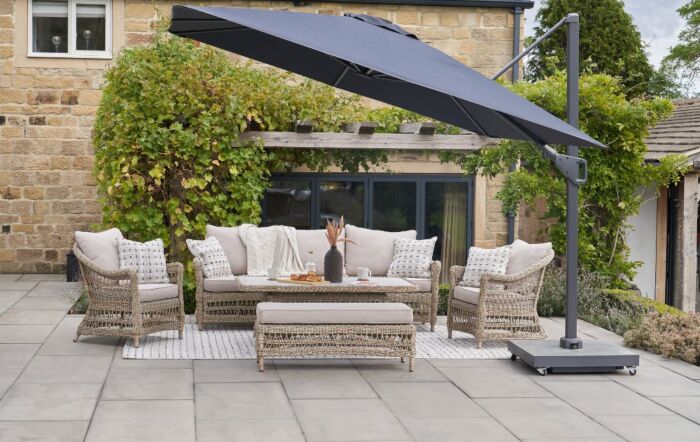 Pacific Lifestyle Nexus T2 Premium Anthracite/Faded Black Free Arm Parasol With Ancona 90kg Ceramic Wheeled Base-18-307-ANT-FB-18-201