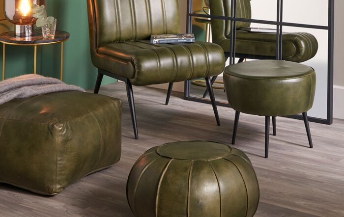 Pacific Lifestyle Matteo Sage Green Leather Square Pouffe-15-277-SAG
