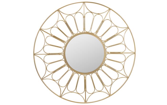 Pacific Lifestyle Gold Metal Cane Effect Frame Round Wall Mirror-73-120-GO