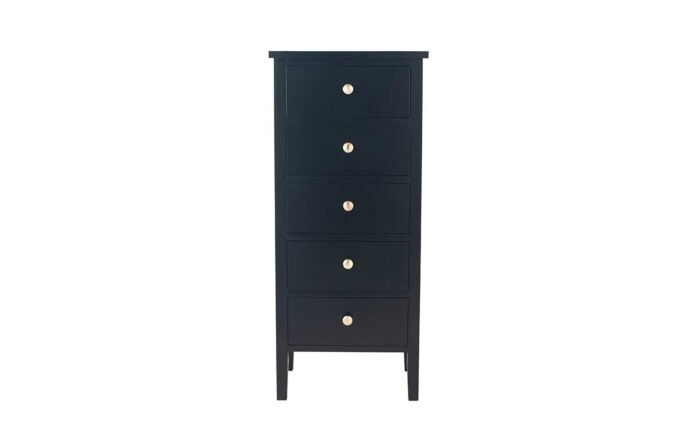 Pacific Lifestyle Chelmsford Satin Black Pine Wood 5 Drawer Tall Boy-76-356-SB
