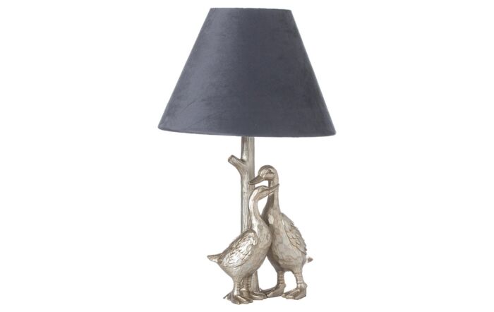 Hill Interiors Silver Pair Of Ducks Table Lamps With Velvet Shade-21461
