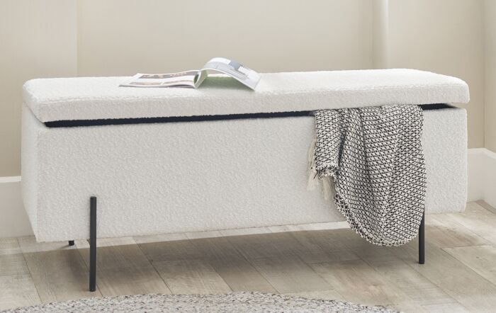 Pacific Lifestyle Catania Bouclé Storage Bench With Black Legs-15-317-WH