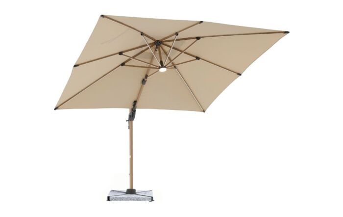 Bramblecrest Truro Wood Effect 3M Square LED Sand Parasol inc Granite Base - FREE cover-SPPSL14W