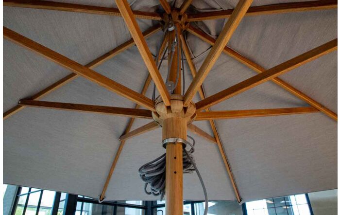 Cane-Line Classic Centre Pole Light Grey 2.4M Parasol with Pulley System & Teak Pole & Grow Parasol Base-5779ALI