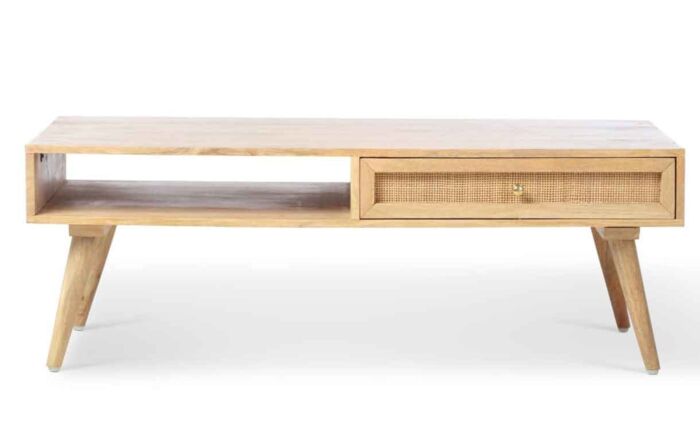 Desser Manhattan Cane & Wood Coffee Table With Drawer And Open Shelf In Natural-20239