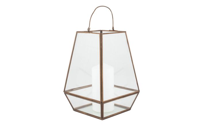 Pacific Lifestyle Antique Brass Metal & Clear Glass Geo Lantern-70-605-AB