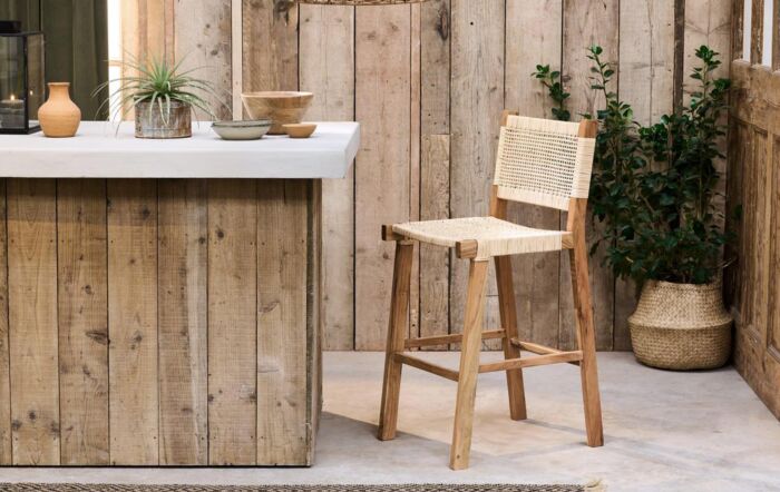Nkuku Madrisana Acacia & Rattan Bar Stool-MS1801