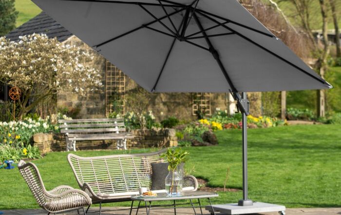 Pacific Lifestyle Voyager T2 2.7m Cantilever Parasol Luna Grey With 90kg Wheeled Base-18-301-LG & 18-125
