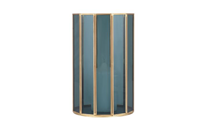 Pacific Lifestyle Smoked Glass And Brass Metal Small Round Hurricane-70-618-S