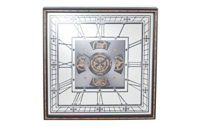 Pacific Lifestyle Antique Gold Wood & Mirror Square Working Cog Wall Clock-75-219