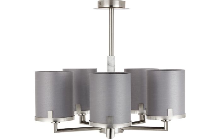 Pacific Lifestyle Midland Brushed Nickel and Grey Marble Effect 5 Arm Pendant-35-393