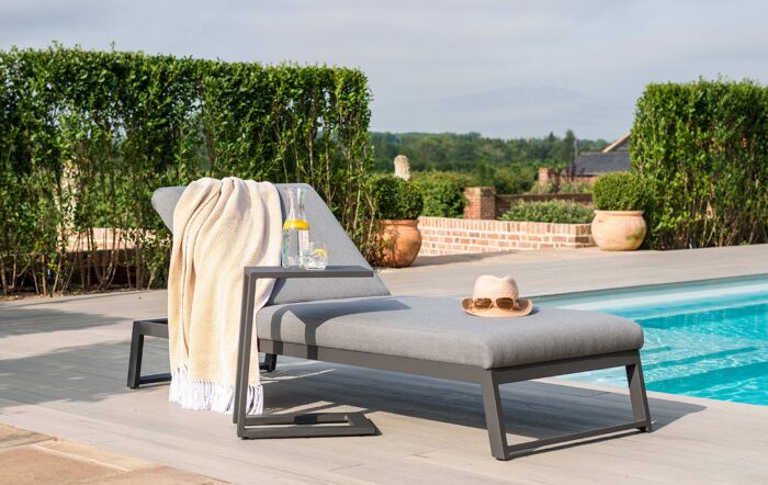 Maze Allure Outdoor Fabric Sunlounger - Flanelle-FB-ALU-SL-FL