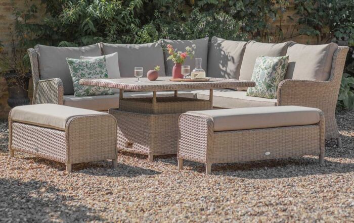 Bramblecrest Chedworth Reclining Square Sofa with Ceramic Adjustable Table & 2 Benches - Sandstone-X21WCWSQCDS4JR
