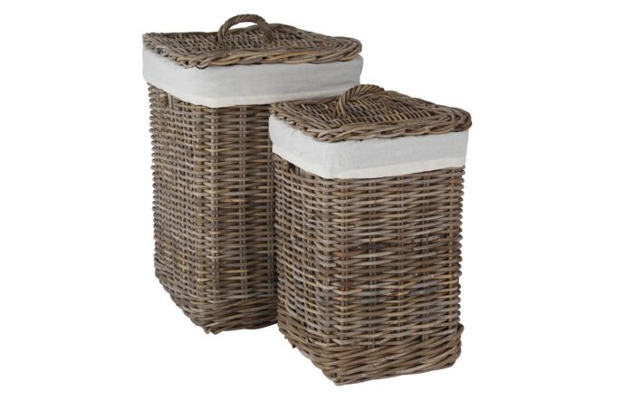Pacific Lifestyle Bali Grey Kubu S/2 Square Lined Linens Baskets-44-613