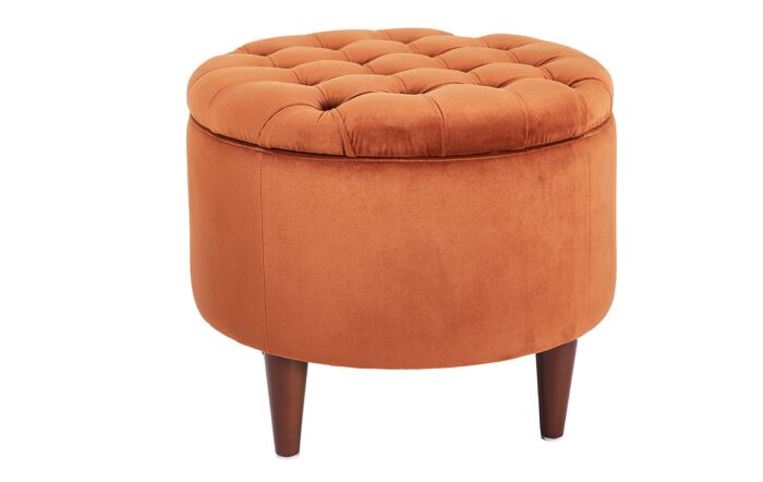 Pacific Lifestyle Alena Tobacco Velvet Buttoned Pouffe with Storage-15-292-TO