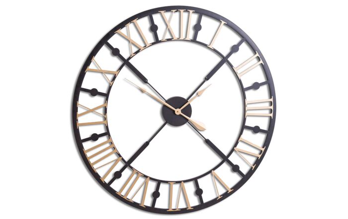 Hill Interiors Black and Gold Skeleton Clock-20795