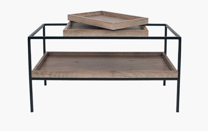 Pacific Lifestyle Gallery Natural Wood Veneer And Black Metal Coffee Table-76-463