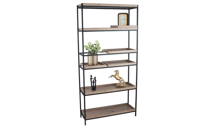 Pacific Lifestyle Natural Wood Veneer & Black Metal 5 Shelf Unit-76-431
