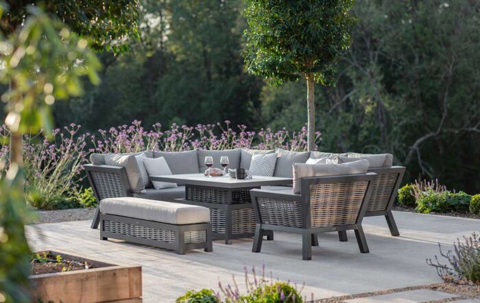 Bramblecrest Tuscan Modular L-Shape Sofa, Large Rectangle Piston Table, Long Bench & Chair-X25TU01