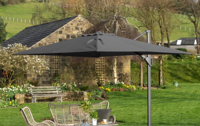 Pacific Lifestyle Challenger T2 3.5 x 2.6m Rectangular Anthracite Free Arm Parasol With 90kg Wheeled Base-18-304 & 18-125