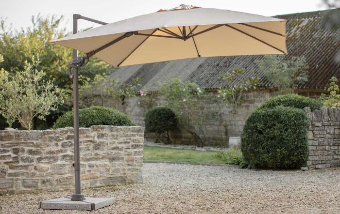 Bramblecrest Lichfield 2.7m Square Side Post Parasol with Granite Base & Protective Cover - Sand-X18PG27SQ1