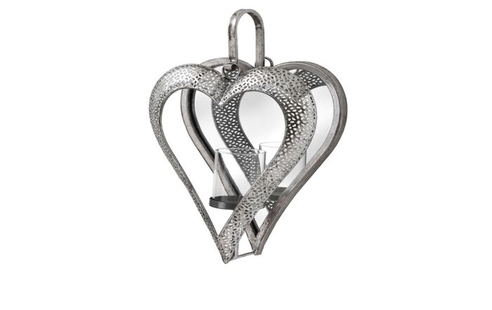 Hill Interiors Antique Silver Heart Mirrored Tealight Holder in Small-19160