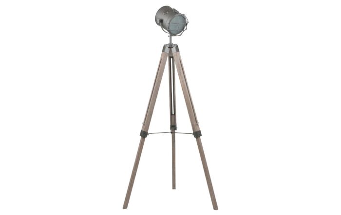 Pacific Lifestyle Bullseye Grey Metal and Antique Wood Tripod Marine Floor Lamp-32-073-C