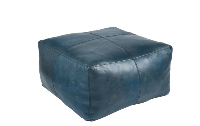 Pacific Lifestyle Matteo Prussian Blue Leather Square Pouffe-15-277-PB