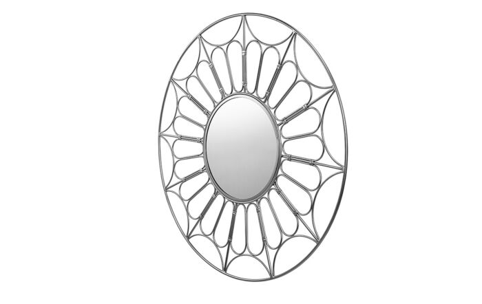 Pacific Lifestyle Silver Metal Cane Effect Frame Round Wall Mirror-73-120-SI