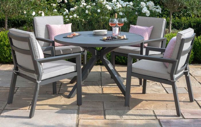 Maze New York 4 Seat Round Aluminium Dining Set - Dove Grey-ALU-NY-101050