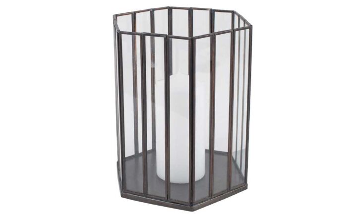 Pacific Lifestyle Antique Brass Metal & Glass Hexagonal Small Lantern-70-578-AB-S